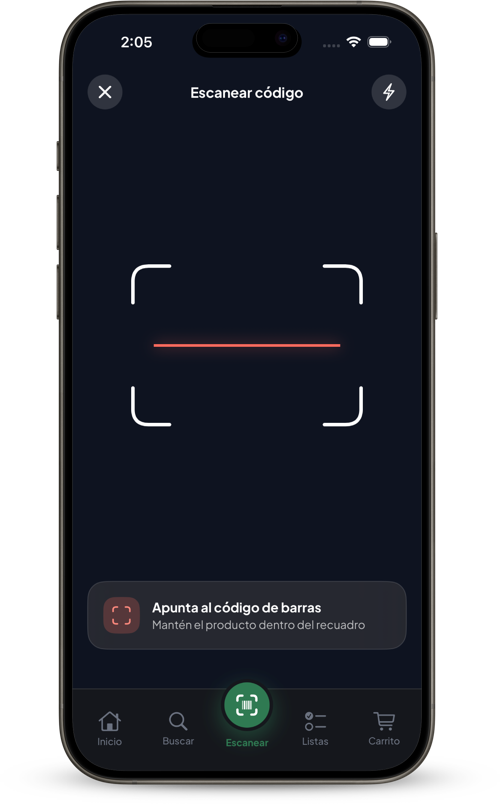 Pantalla de escaneo de código de barras en Chécalo
